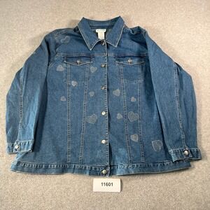Quacker Factory Trucker Jacket Womens 3X Blue Denim Cotton Stretch Medium Wash